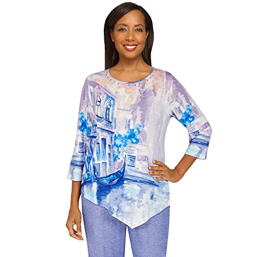 Alfred Dunner Women's Petite Italian Scenic Asymmetrical Top Size PXL Multi