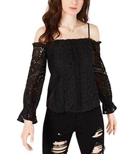 GUESS Cold-Shoulder Lace Top (Jet Black, S)