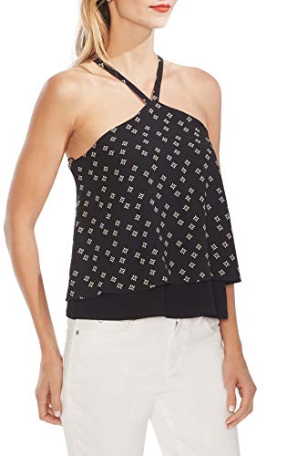 Printed Layered-Hem Halter Top