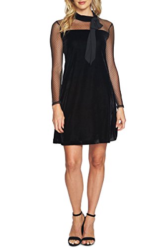 CeCe Mixed Media Velvet Dress Rich Black S