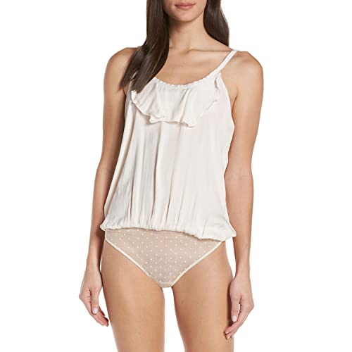Free People Not Tired Ruffled Bodysuit Natural Size Large Ivory