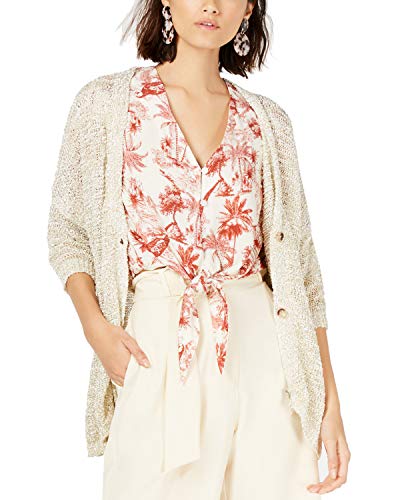 3/4-Sleeve Metallic-Detail Cardigan