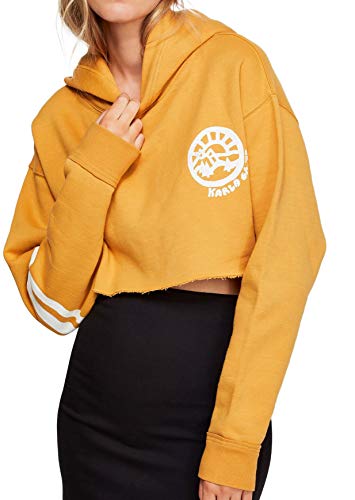 Free People Baldwin Cropped Graphic Hoodie, Small, Light Yellow
