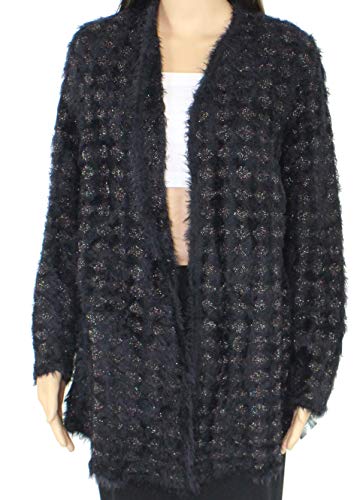 Plus Size Eyelash-Yarn Printed Cardigan Sweater