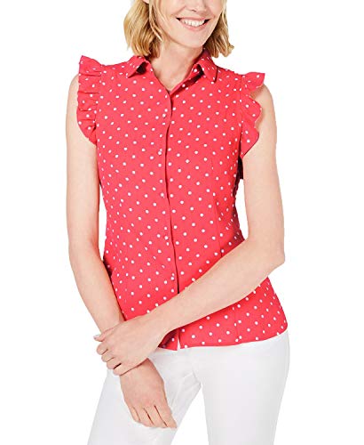 Anne Klein Dot-Print Ruffle-Sleeve Shirt (Cape Cod/Anne White, 8)