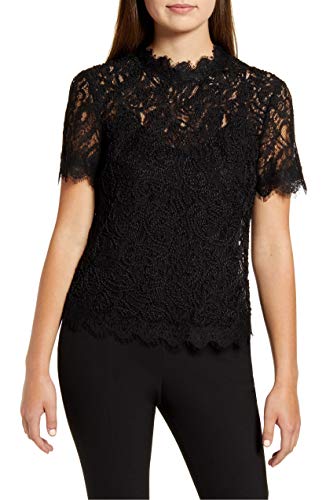 Anne Klein Women's Short Sleeve Lace Blouse (Anne Black, S/A)