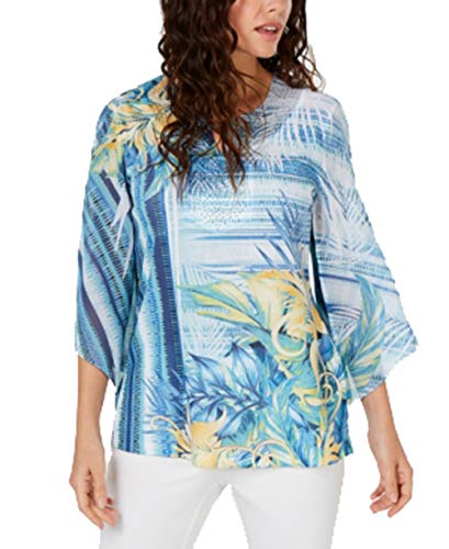 JM Collection Women's Printed Chiffon Top Miami Palm S