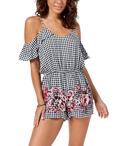 Juniors' Printed Cold-Shoulder Romper