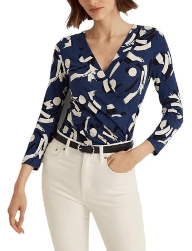 Ralph Lauren Womens Ruched Fitted 3/4 Sleeve Surplice Neckline Top