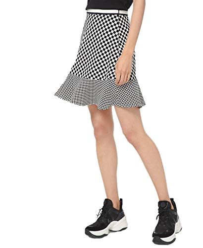 Michael Kors Checkered Ruffle-Hem Skirt (Bone/Black, 10)
