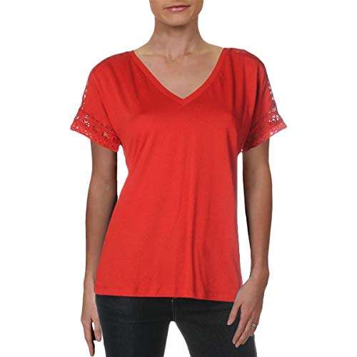 Lauren Ralph Lauren Lace Trim Short Sleeve Top