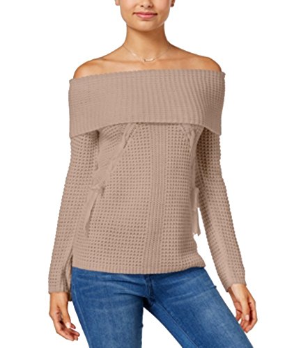 Juniors' Lace-Up Off-The-Shoulder Sweater
