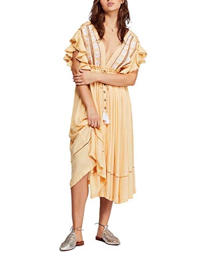 Free People Womens Will Wait for You Boho Floral Maxi Dress Tan M