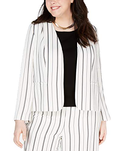 Trendy Plus Size Striped Collarless Jacket