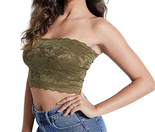 Guess Womens Nola Lace Tube Top Sergeant Green M