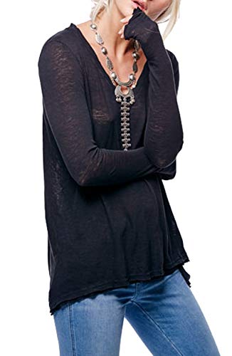 Free People Women's 'Anna' Burnout High/Low Tee (Black, XS)