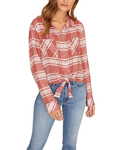 Resort Plaid Tie-Front Button-Up Top
