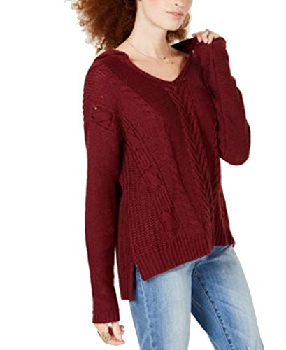 Juniors' High-Low Mixed-Knit Hoodie
