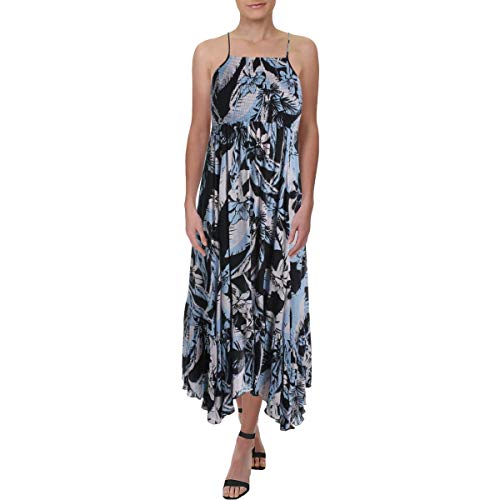 Intimately Free People Womens Heat Wave Printed Smocked Maxi Dress Blue S