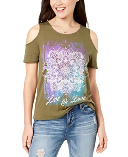 Juniors' Live Love Cold-Shoulder Graphic T-Shirt