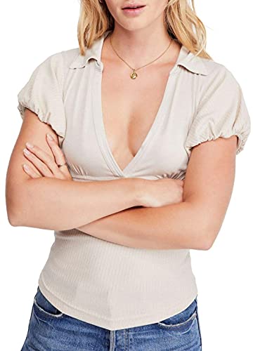 Free People Womens Molly Collared Tee, X-Small White