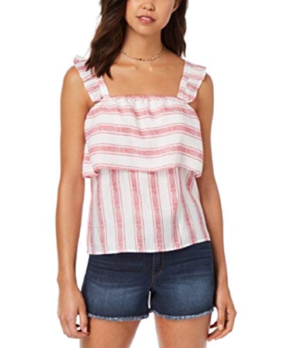Almost Famous Juniors' Striped Ruffle-Trimmed Tank Top Red White Stripe L
