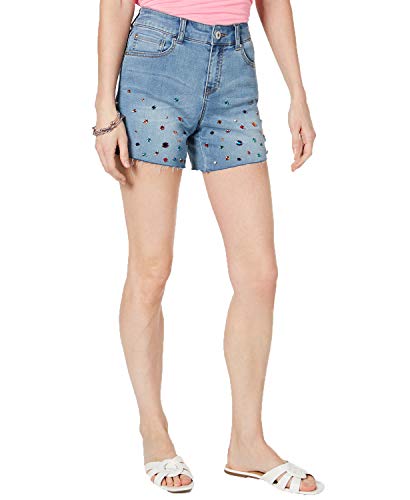 INC Rainbow-Rhinestone Raw-Hem Jean Shorts
