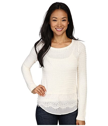 Lucky Brand Lace Mix Sweater Birch XS