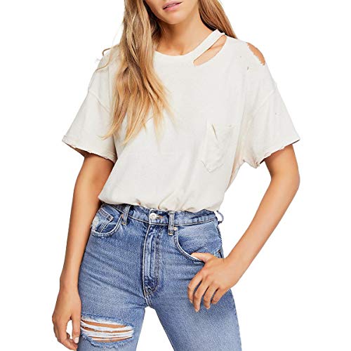 Free People Women's Lucky Tee, Ivory, Size Large