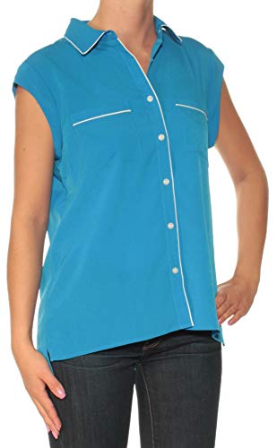 Tommy Hilfiger Womens Piped Sleeveless Button-Down Top