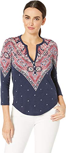 Cotton Bandana-Print Henley Top