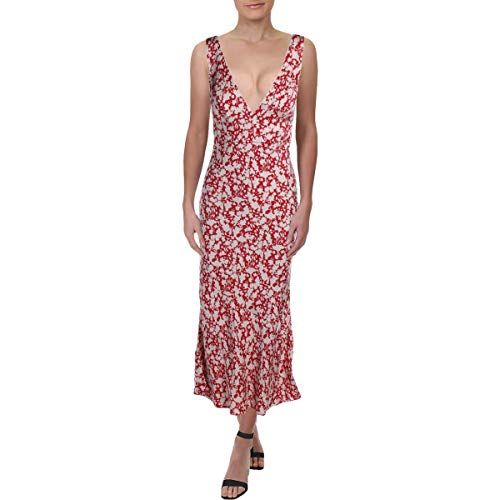 Free People Women's Printed V-Neck Low-Back Midi Dress