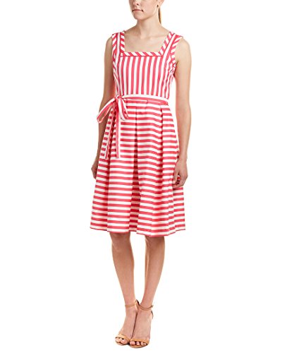 Square Neck Striped Self Belted Fit & Flare