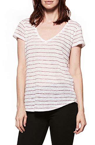 PAIGE Lynnea Stripe Linen Tee (White/Beaujolais Stripe, M)