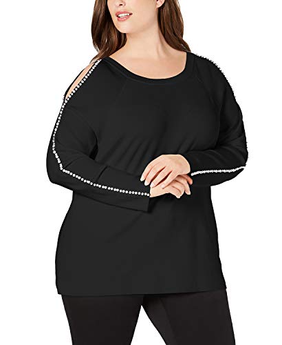 I.N.C. Plus Size Rhinestone-Trim Cold-Shoulder Sweater