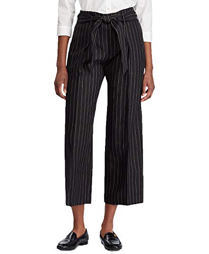 Ralph Lauren Stripe-Print Wide-Leg Pants (Black/Tan, 4)