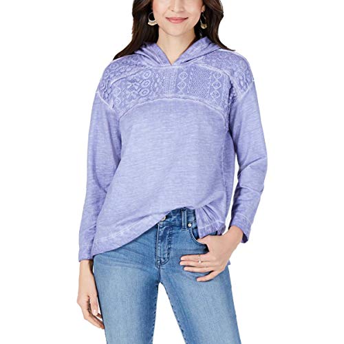 Petite Lace-Yoke Hoodie Top