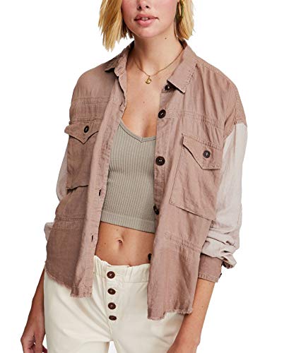 We The Free Womens Linen Blend Boho Button-Down Top Brown