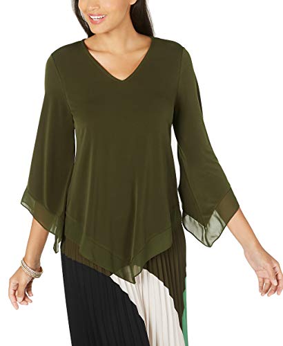 Petite Pointed-Hem Chiffon-Trim Top