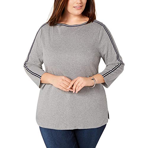 Plus Size Cotton Athletic-Trim Top