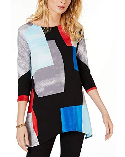 Alfani Womens Colorblock Long Pullover Top Black L