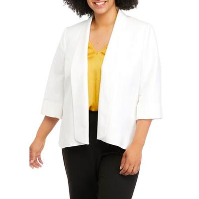 Kasper Womens Plus Textured Collared Open-Front Blazer