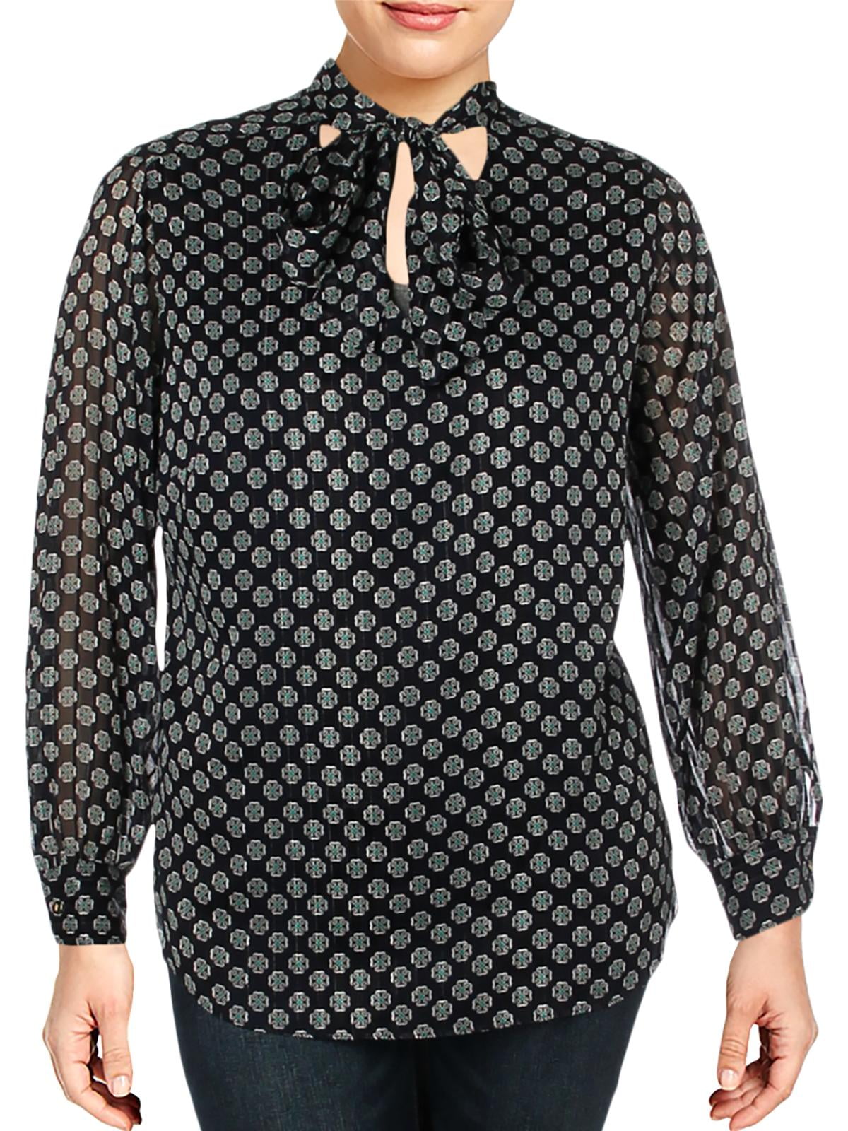 Lauren Ralph Lauren Womens Plus Printed Tie Neck Blouse