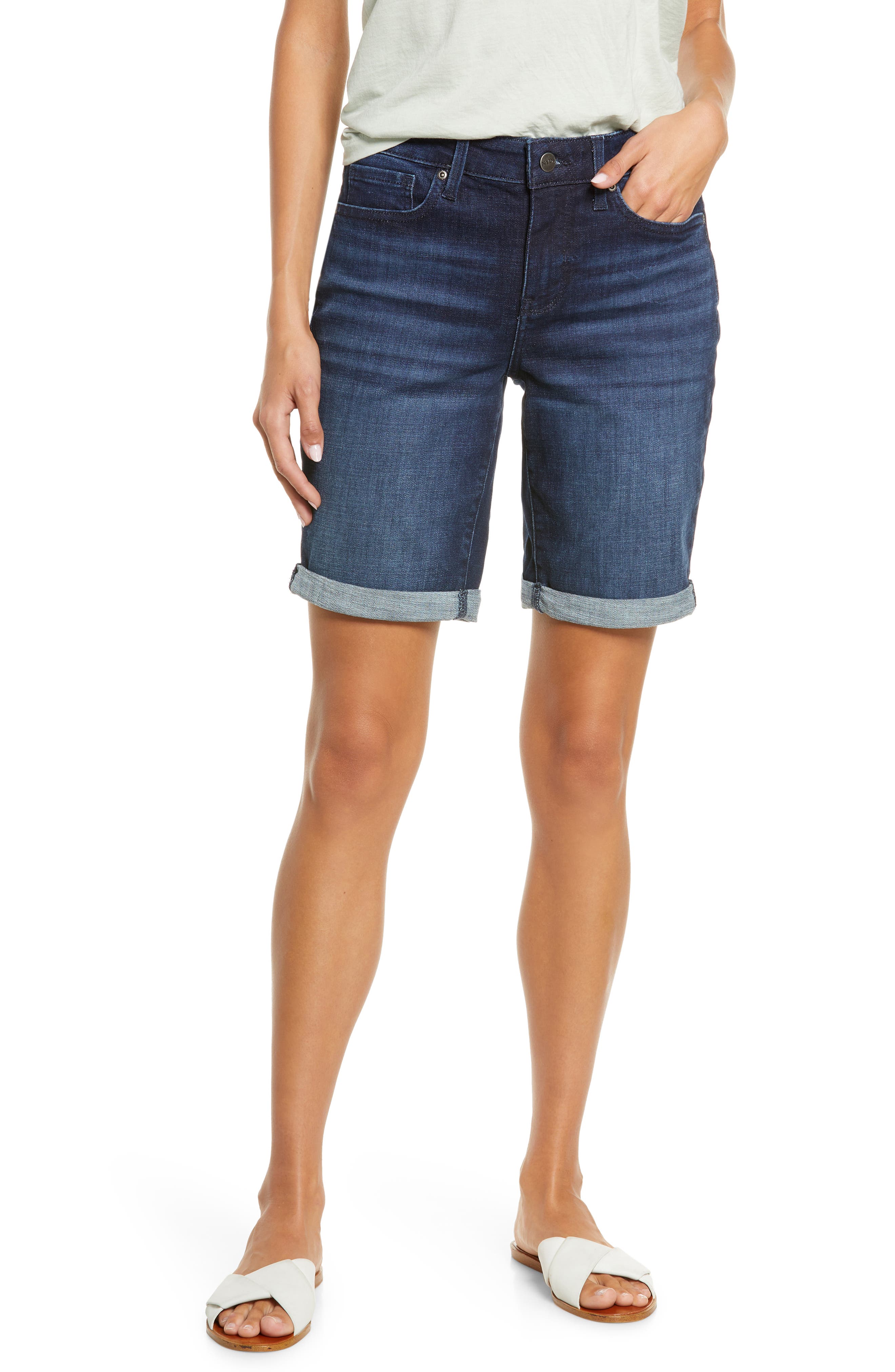 NYDJ Womens Ella Cuffed High Rise Bermuda Shorts