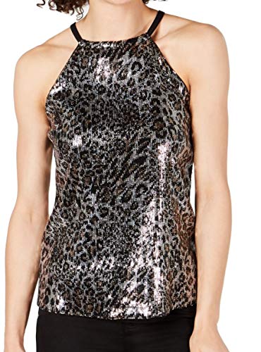 INC Animal-Print Sequin Halter Top