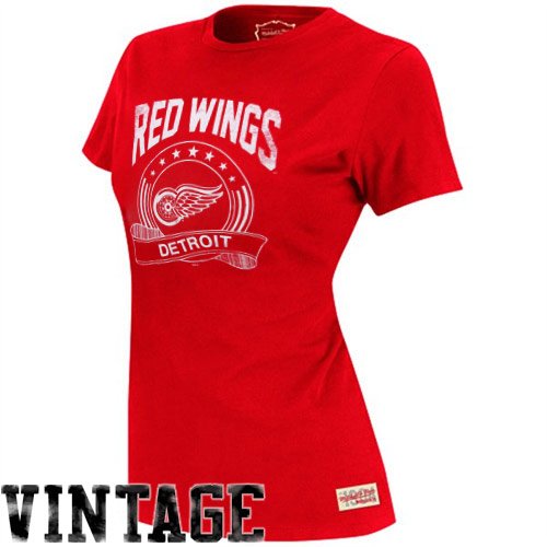 NHL Mitchell & Ness Detroit Red Wings Ladies Vintage Tailgate Crew T-Shirt - Red (Large)