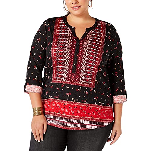 Plus Size Printed Roll-Tab Top