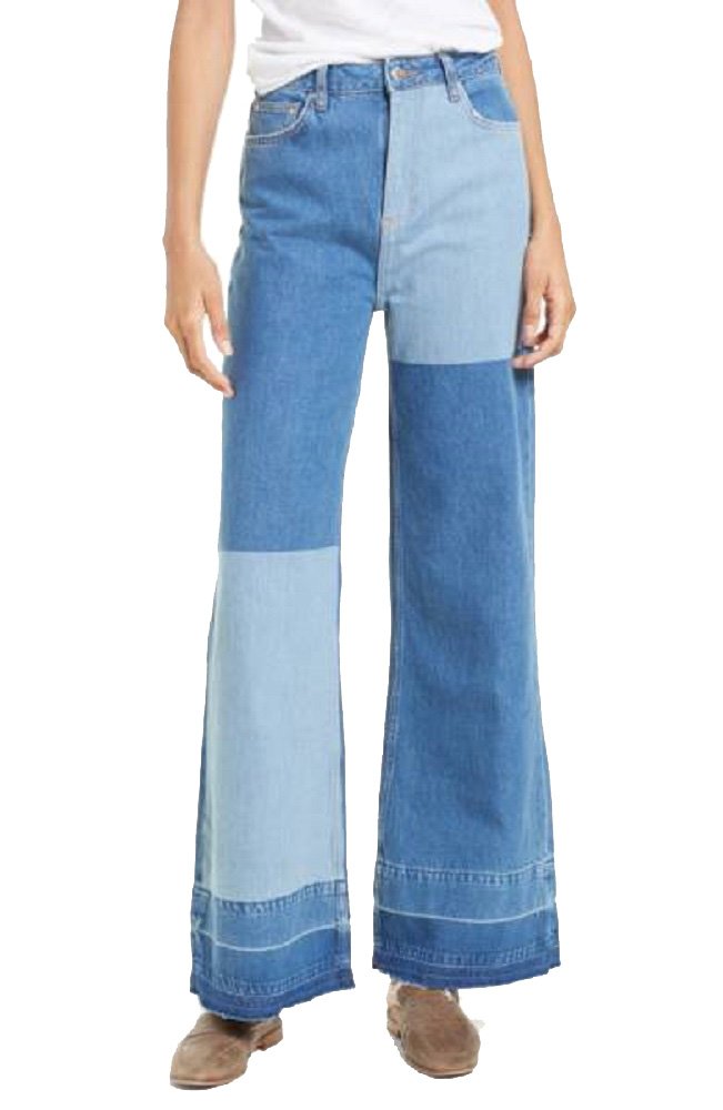 Free People The Wideleg High Waist Patchwork Jeans (Blue Wash Wid Blue, 25)
