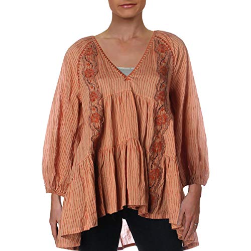 Free People Womens Another Special Day Embroidered Peasant Tunic Top Red L