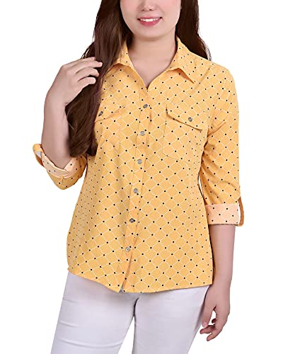 3/4 Sleeve Roll Tab Notch Collar Blouse